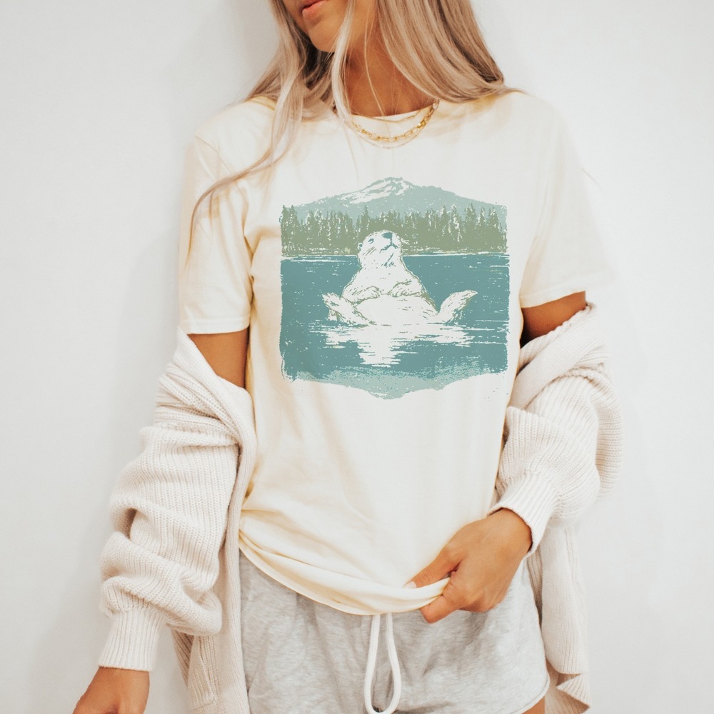 Linocut Print Forest Bear Lake Graphic Tee